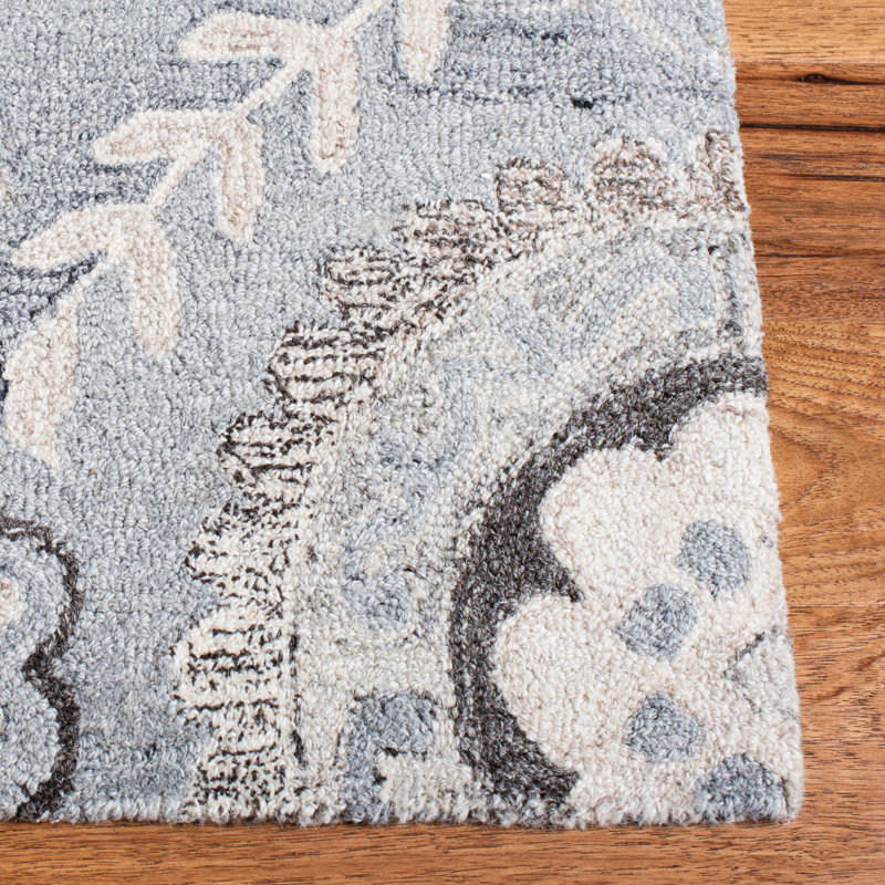 Tapis floral en laine et coton touffeté à la main avec tissu en latex Roussel, Tapis de couloir 2 pi 3 po x 12 pi