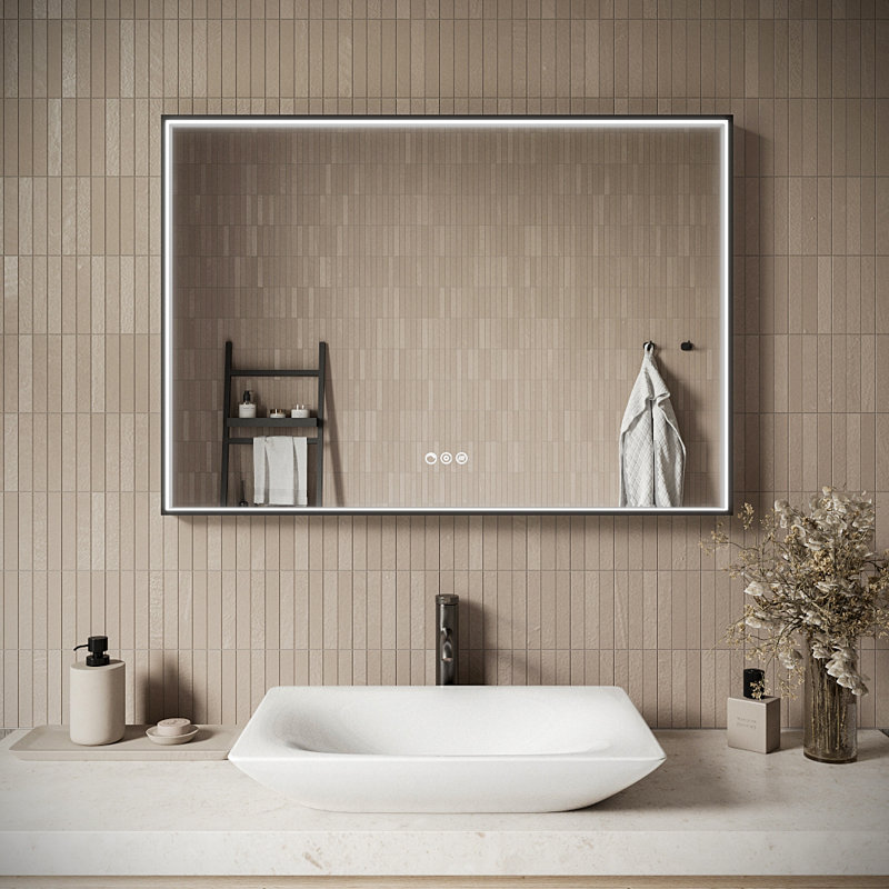 Streamline Rectangular Framed LED Bathroom Vanity Mirror with Defogger, Dimmability, Color Temperature Change