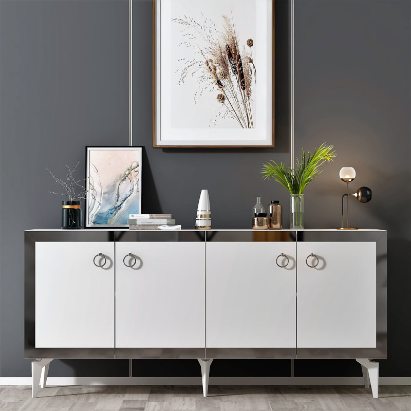 Helvey 150cm Console Table, White/Silver