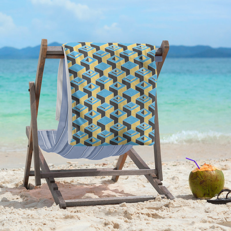 Serviette de plage classique gratte-ciels, Sarcelle / jaune / noir