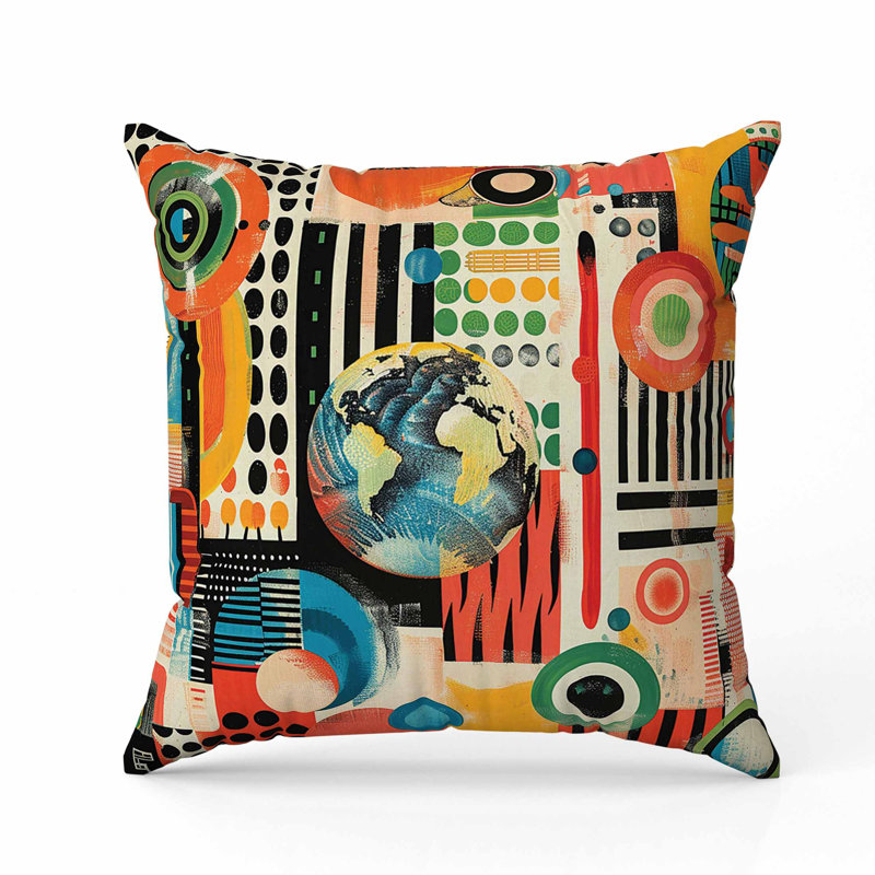 Coussin Orbital Echoes, Carré 16 po, Rouge / Orange