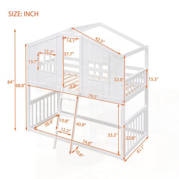 Ophelia & Co. Twin Over Twin House Bunk Bed with Ladder, Solid Wood ...