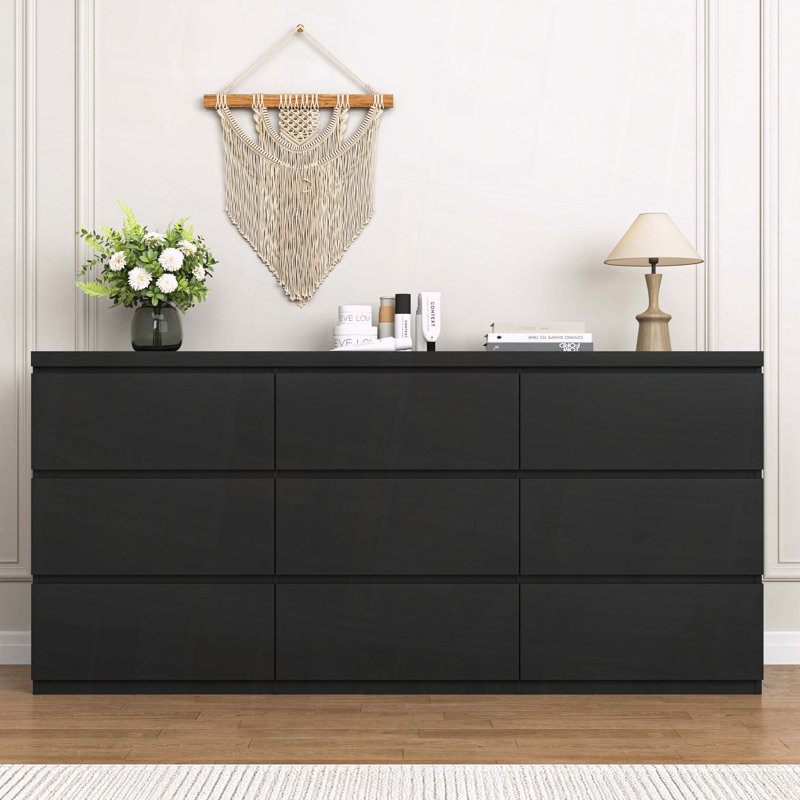 Ensemble de rangement robuste en bois sans tiroir 9 tiroirs, Noir