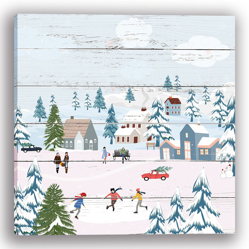 «Winter Village Cheer», art mural sur toile tendue, H 20 po x l 20 po