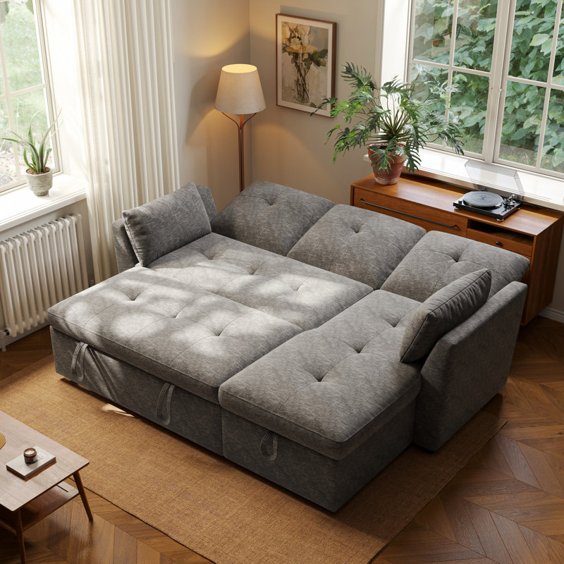 Canapé-lit rembourré 81,5 po Cerlane avec rangement et ports USB, Polyester gris