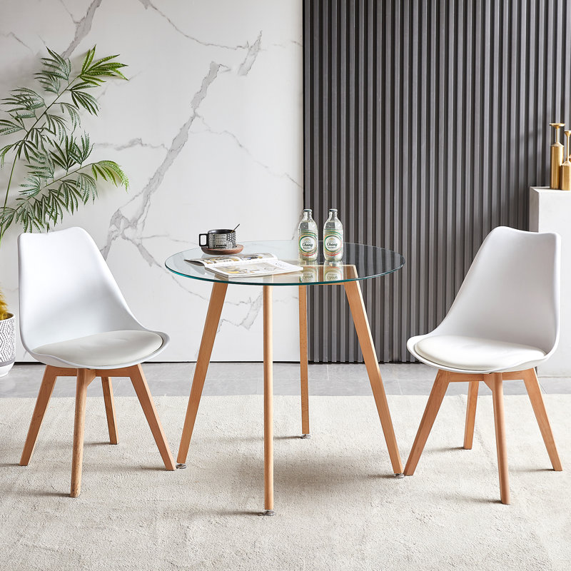 Placerville Round Glass Top Solid Wood Base Dining Table