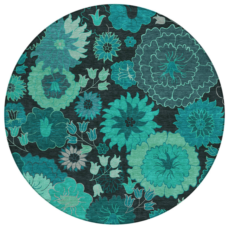 Machine Washable Indoor/Outdoor Chantille ACN2295 Floral Rug, Round 8'