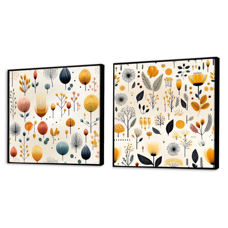 Mcm Scandinavian Harmony - Abstract Shapes Square Collage Set Of 2, Black Floater Framed, 16" H x 33" W