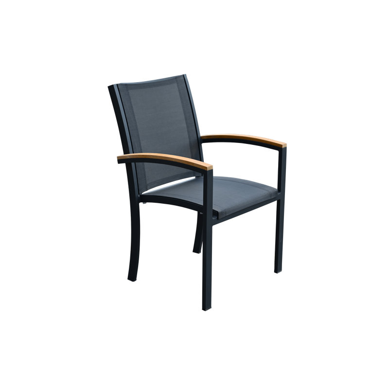 Aluminum Sling & Teak Stacking Sling Tribeca Armchair, Matte Black