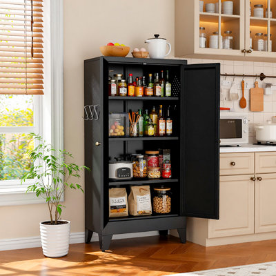 Mikenlee Black Metal Kitchen Pantry Cabinet - Freestanding Adjustable Shelf Storage for Kitchen, Pantry & Bathroom