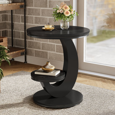 Table de bout ronde à 2 niveaux avec tablette de rangement