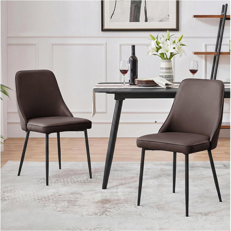 Faux Leather Upholstered Dining Chairs With Steel Legs(Set Of 2), Brown, 2