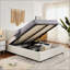 Grand lit plateforme tapissier hydraulique avec rangement