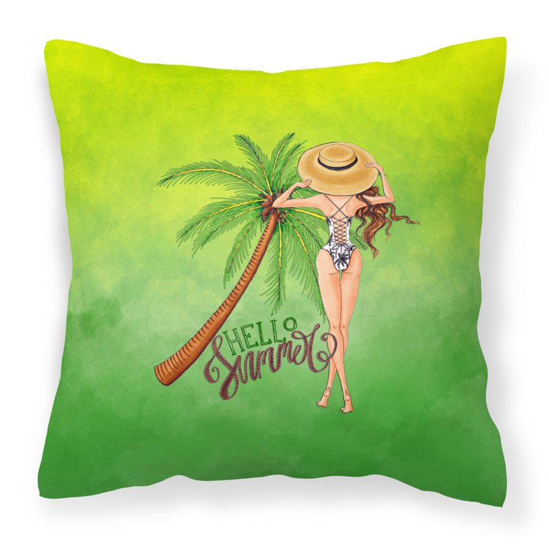  Coussin intérieur / extérieur Hello Summer Lady in Swimsuit, 18 po x 18 po, Carré