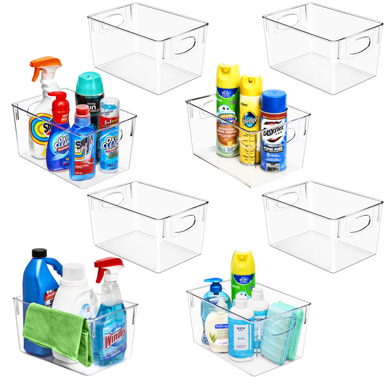 Rebrilliant 8 Pack Small Storage Bins Clear Plastic Organizer Container Holders with Handles for Bathroom, Laundry, Kitchen, and Pantry