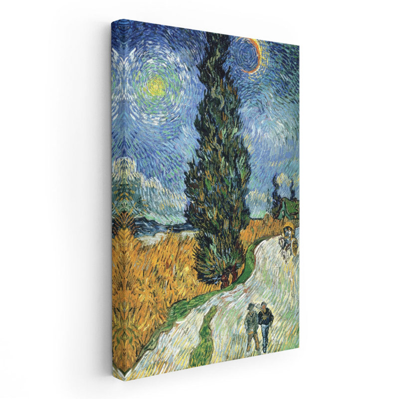 Route avec cyprès, 1890 - reproduction d'art sur toile, H 48 po x l 32 po