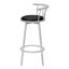 Tabouret de bar, ensemble de 2, pivotant, hauteur de bar, métal gris, aspect cuir noir, contemporain, moderne