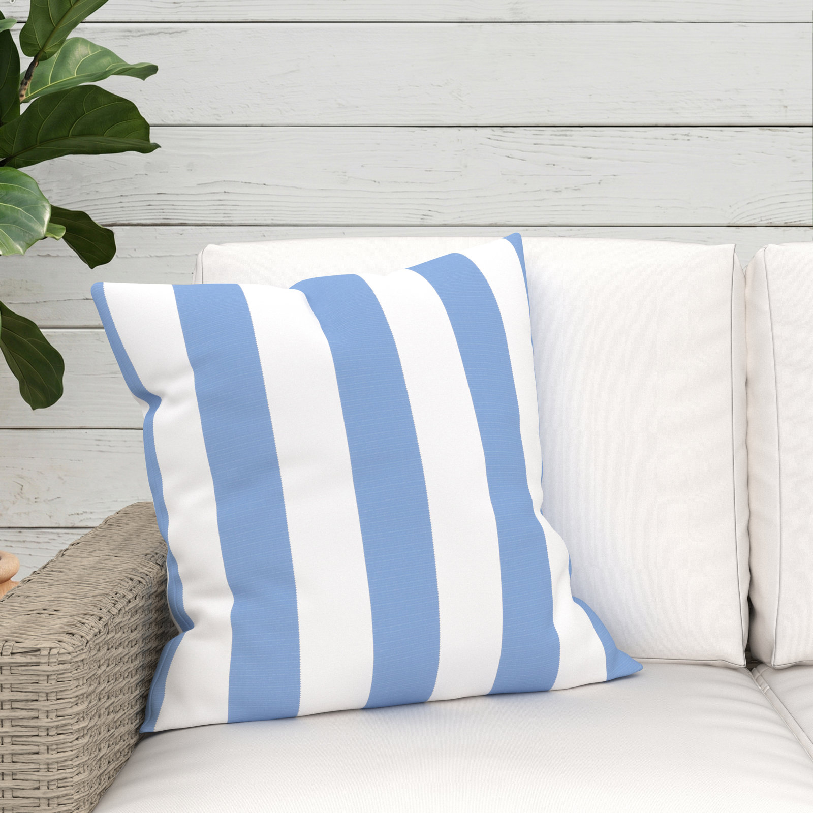 Amala 20" x 3" Sunbrella® Throw Pillow, Sunbrella® Refuge Ocean Striped