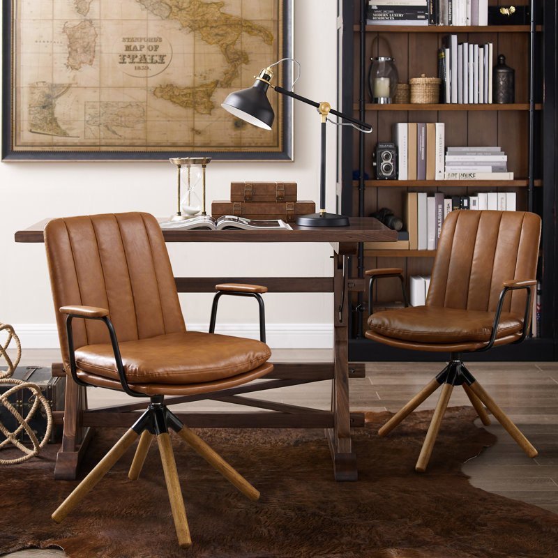Jadd Swivel Faux Leather Home Office Task Desk Chair, Brown