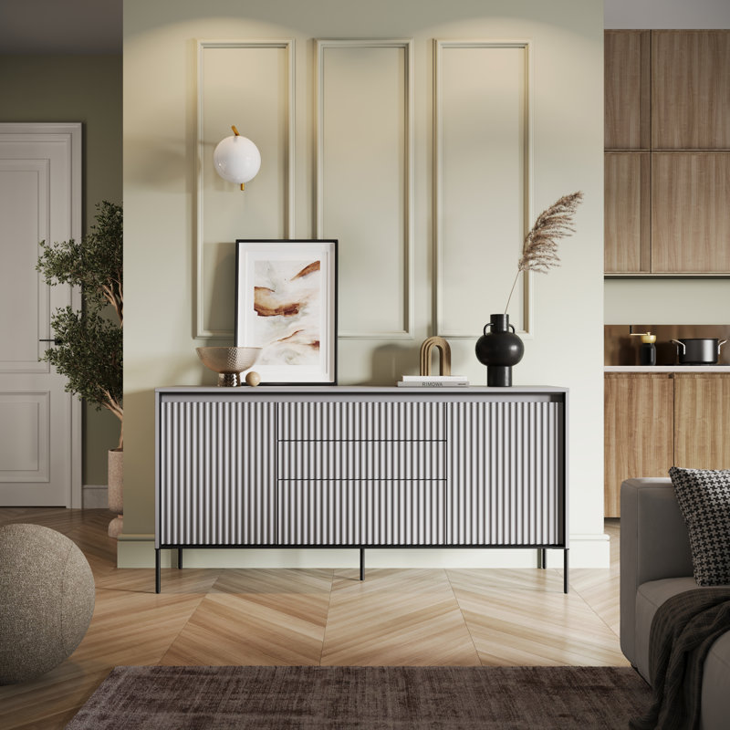 Amichai 166cm Sideboard, Light Grey/Black
