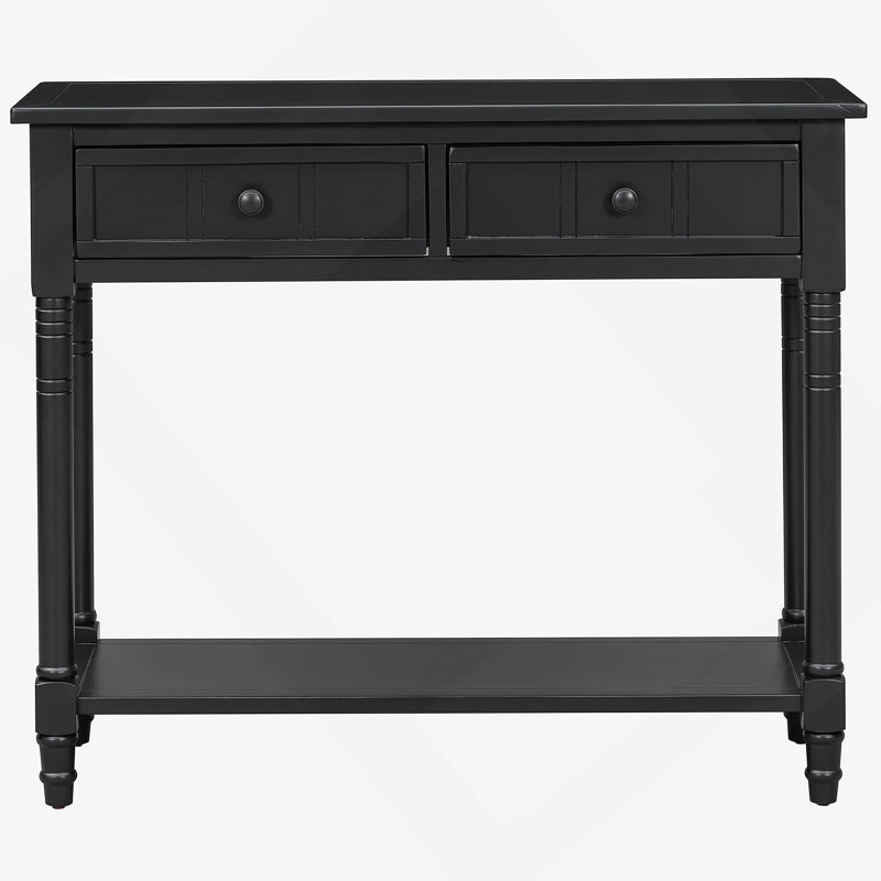 Console de style traditionnel avec deux tiroirs et une tablette inférieure, Noir