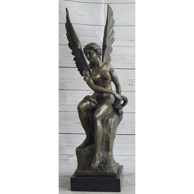 Gustavson Roman Winged Goddess Warrior Of Victory Signed 100 Percent Solid Bronze  Sculpture