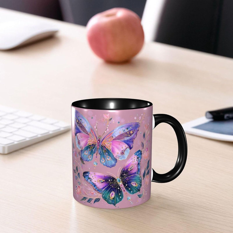 Butterfly Coffee Mug for Women Ceramic Tea Cup with Handle 11oz