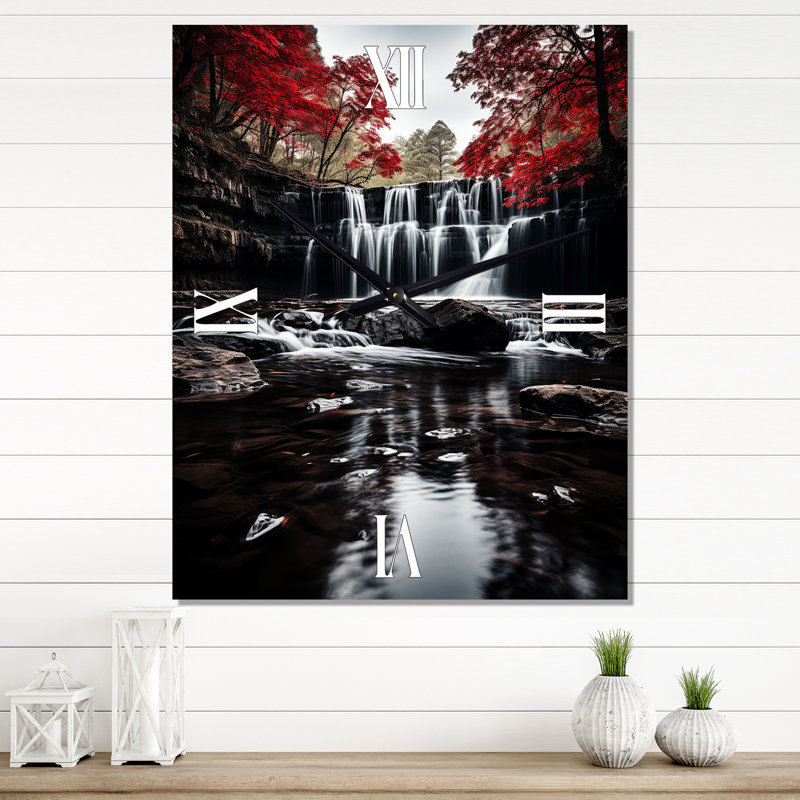 Horloge murale moderne grise et rouge Waterfall of Eternity I, Petit