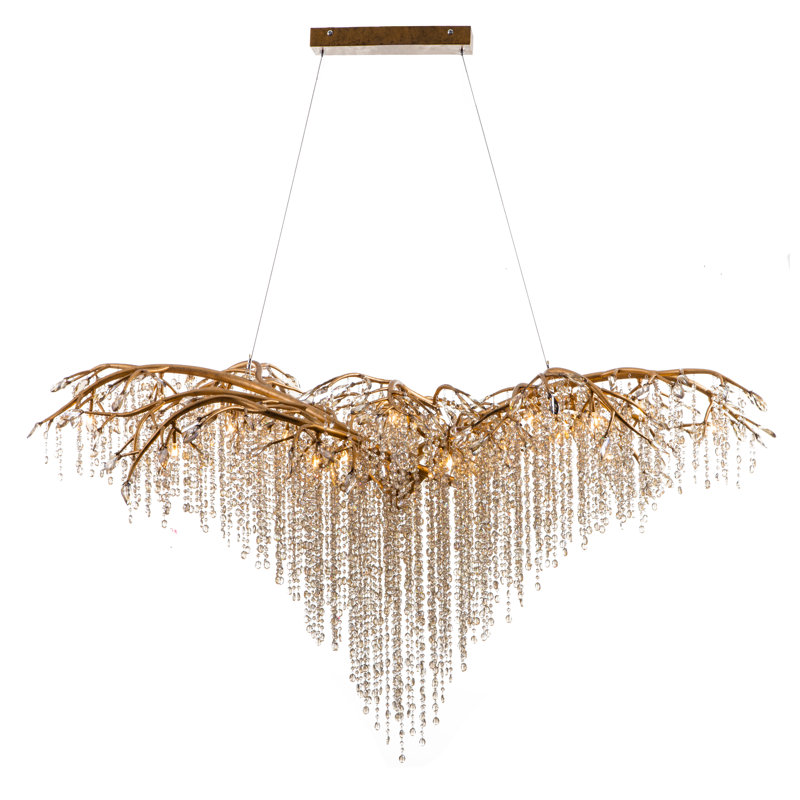 Lustre éclectique en or 26 lumières avec cristal, Doré