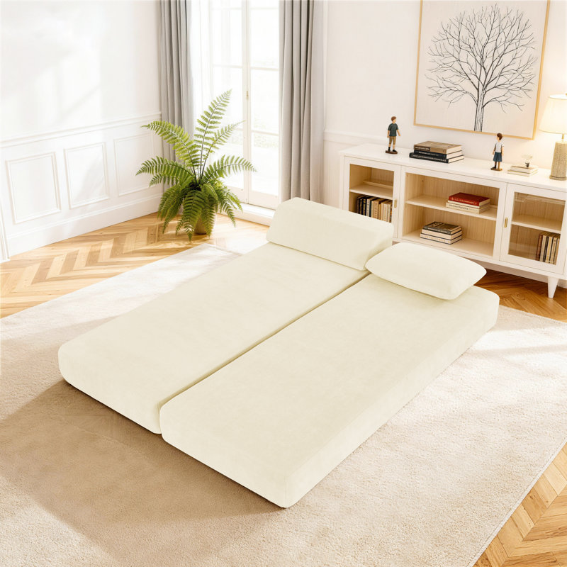 Convertible Daybed &Guest Bed Fold Out Sleeper With Queen Size Mattress, 20, Beige