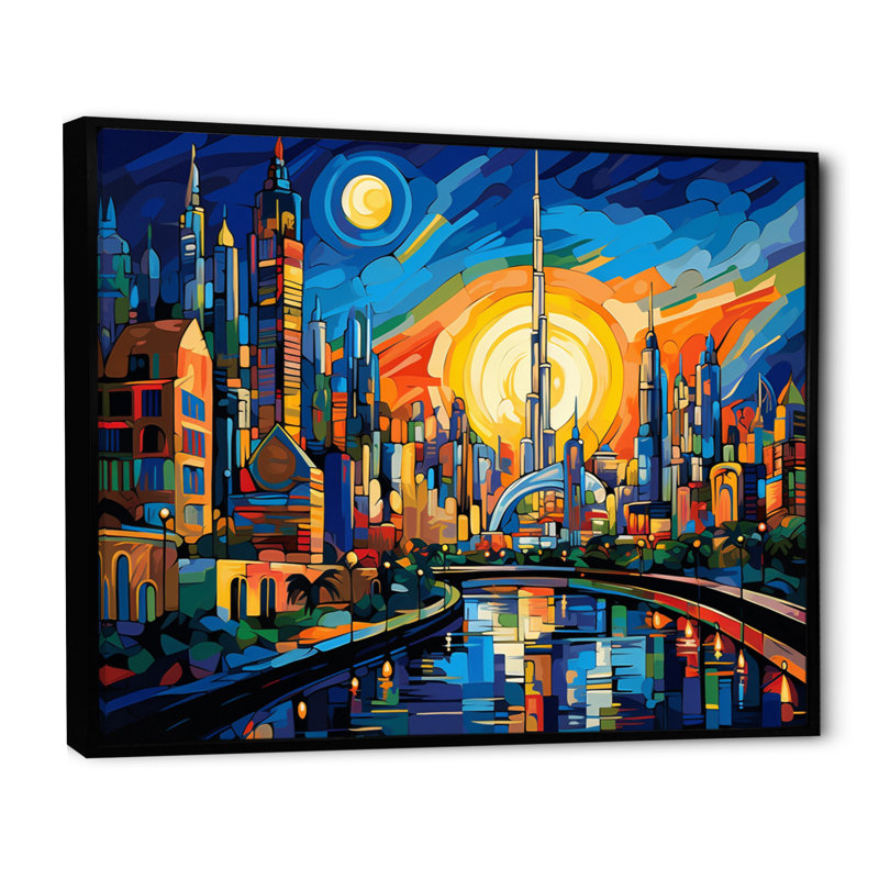 Pop Pop Cityscape I - reproduction sur toile, Cadre flottant noir, H 16 po x l 32 po x P 1 po