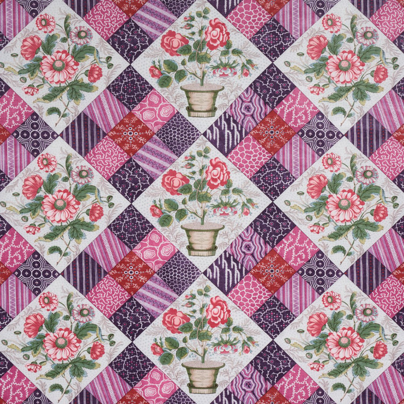 Caldwell Patchwork Chintz Fabric, Fuschia/Plum