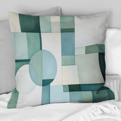 Coussin décoratif vert à motif abstrait géométrique Fusion I