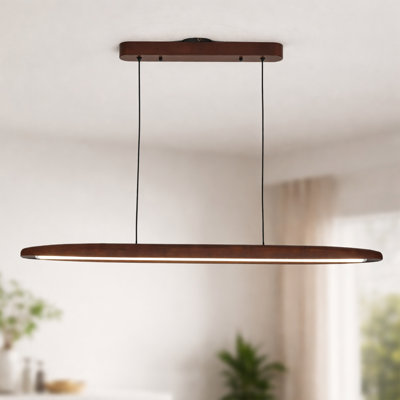 Luminaire suspendu linéaire en bois massif à 1 lumière DEL pour îlot de cuisine