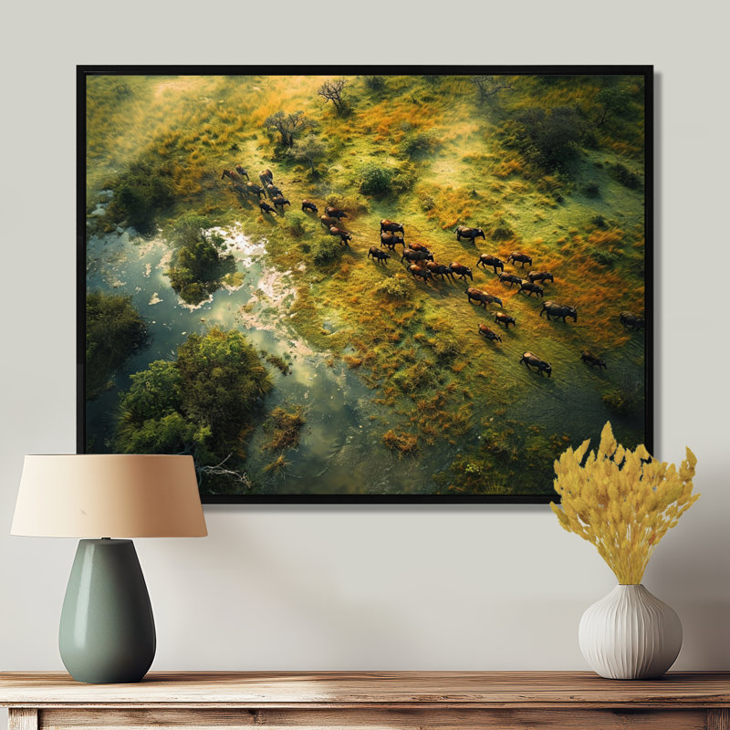 Castanon - impression d'art mural paysage africain, H 16 po x l 32 po x P 1 po, Toile avec cadre flottant noir