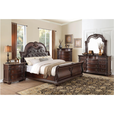 Strathmere Faux Leather Upholstered Sleigh Bedroom Set Queen 3 Piece: Bed, 2 Nightstands -  Bloomsbury Market, A2B2522DB31048C49DCF08FC63FFDA40