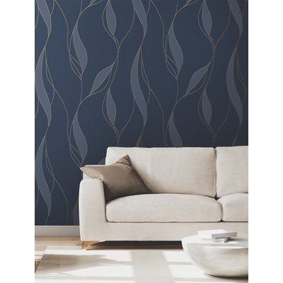 Society Hill Navy Abstract Leaf Wallpaper
