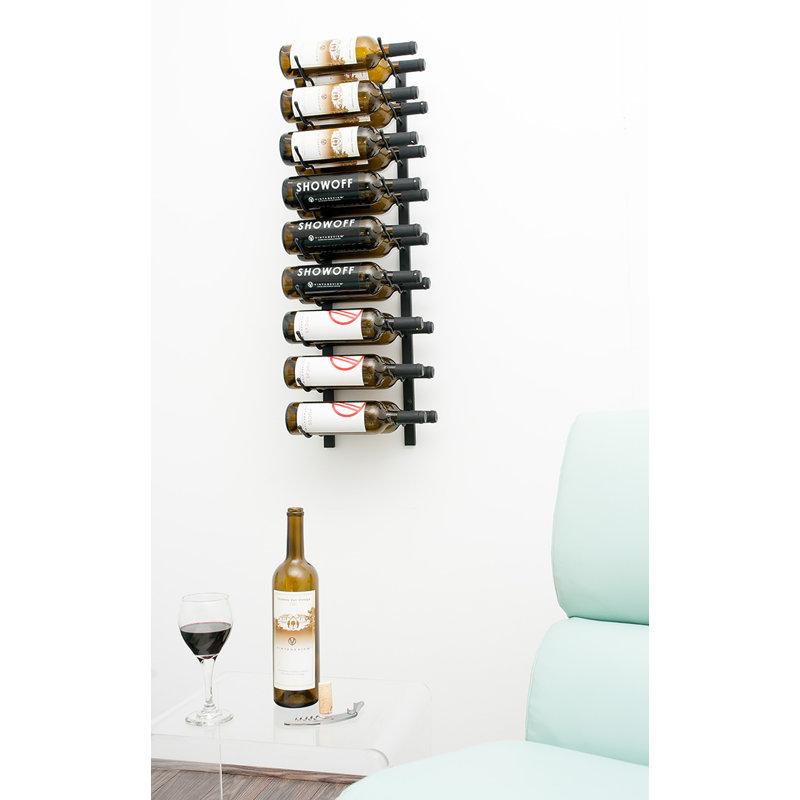 18 Bottle Wall Mounted Wine Bottle Rack, Satin Black