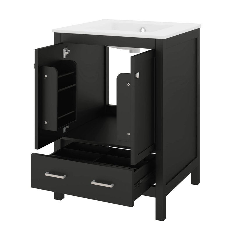 Meuble-lavabo 24 po avec lavabo, ensemble de meuble-lavabo simple autoportant avec un tiroir et une tablette de rangement, armoire de rangement en bois