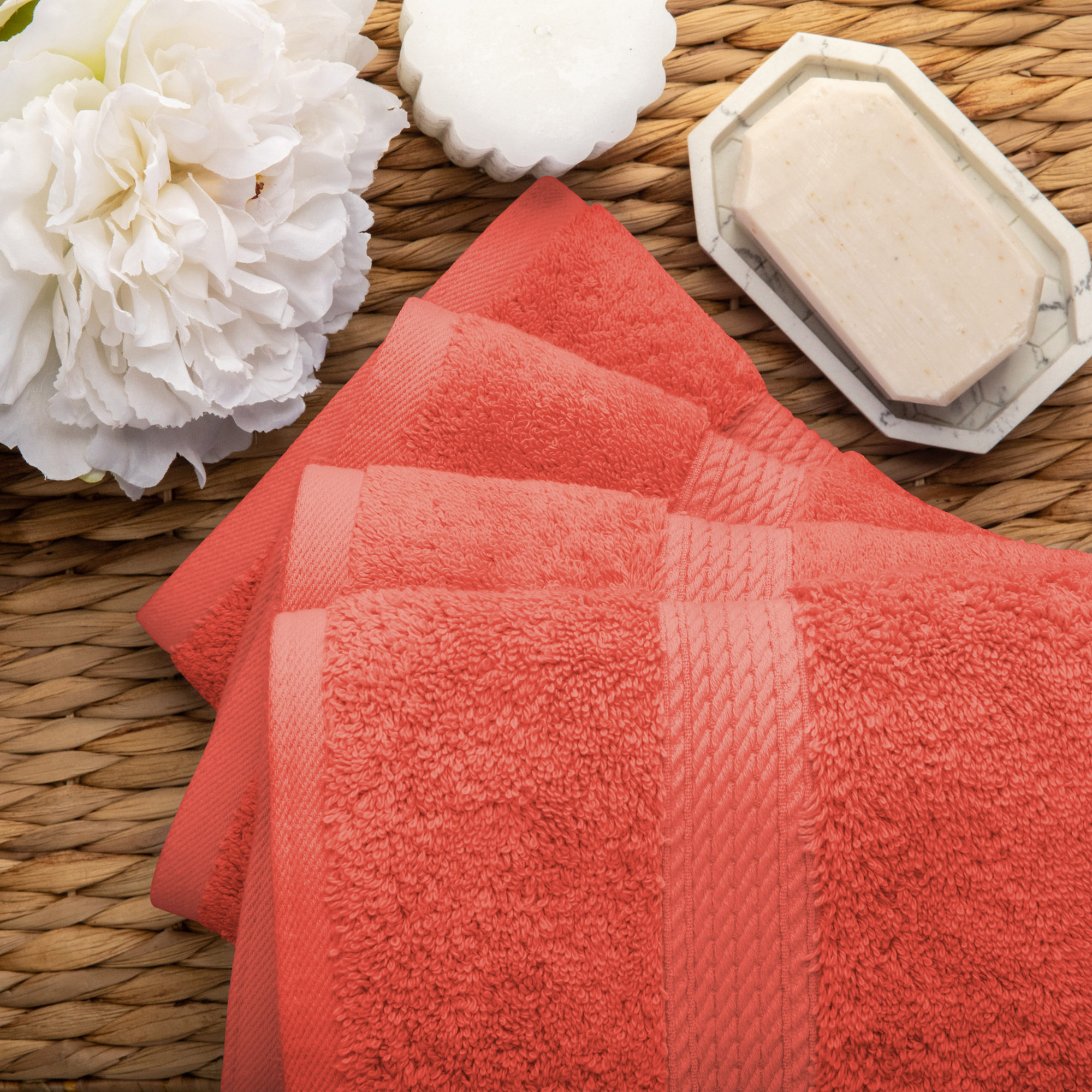 Renata Certified Egyptian Cotton 800 GSM PlushHighly Absorbent Luxury Hand Towels, Coral