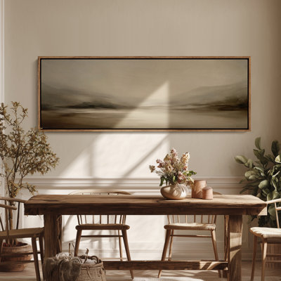 Art mural sur toile encadrée - Paysage minimaliste de la vallée brumeuse dans des tons de beige et de gris doux - 16 po x 24 po, 24 po x 36 po