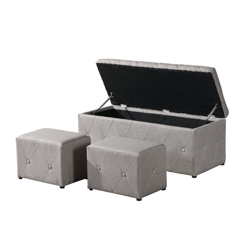 Ensemble de repose-pieds rectangulaire 1 pièce en tissu de lin avec 2 repose-pieds (beige)