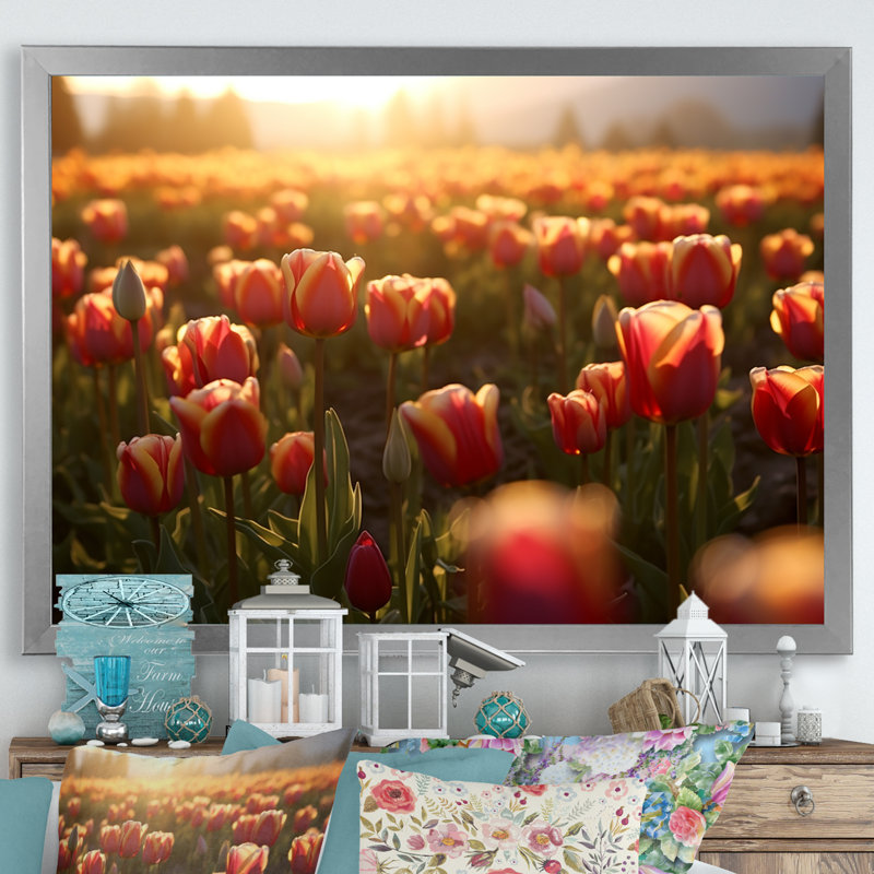 Tulip Field II, H 30 po x l 40 po x P 1,5 po, Cadre simple argenté