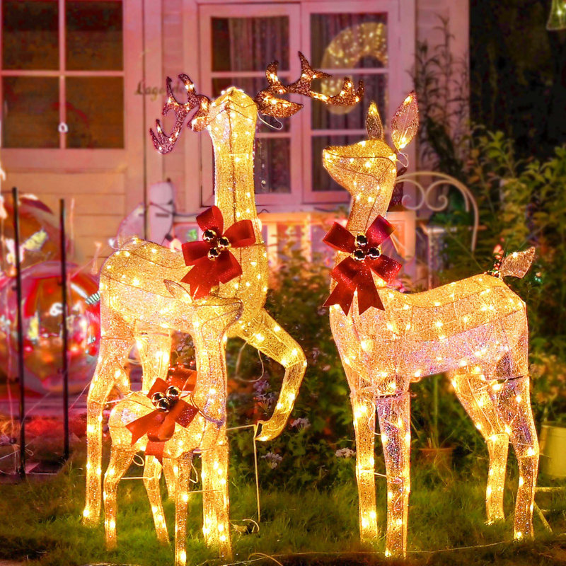 Ensemble de 3 présentoirs lumineux de famille de cerfs de Noël