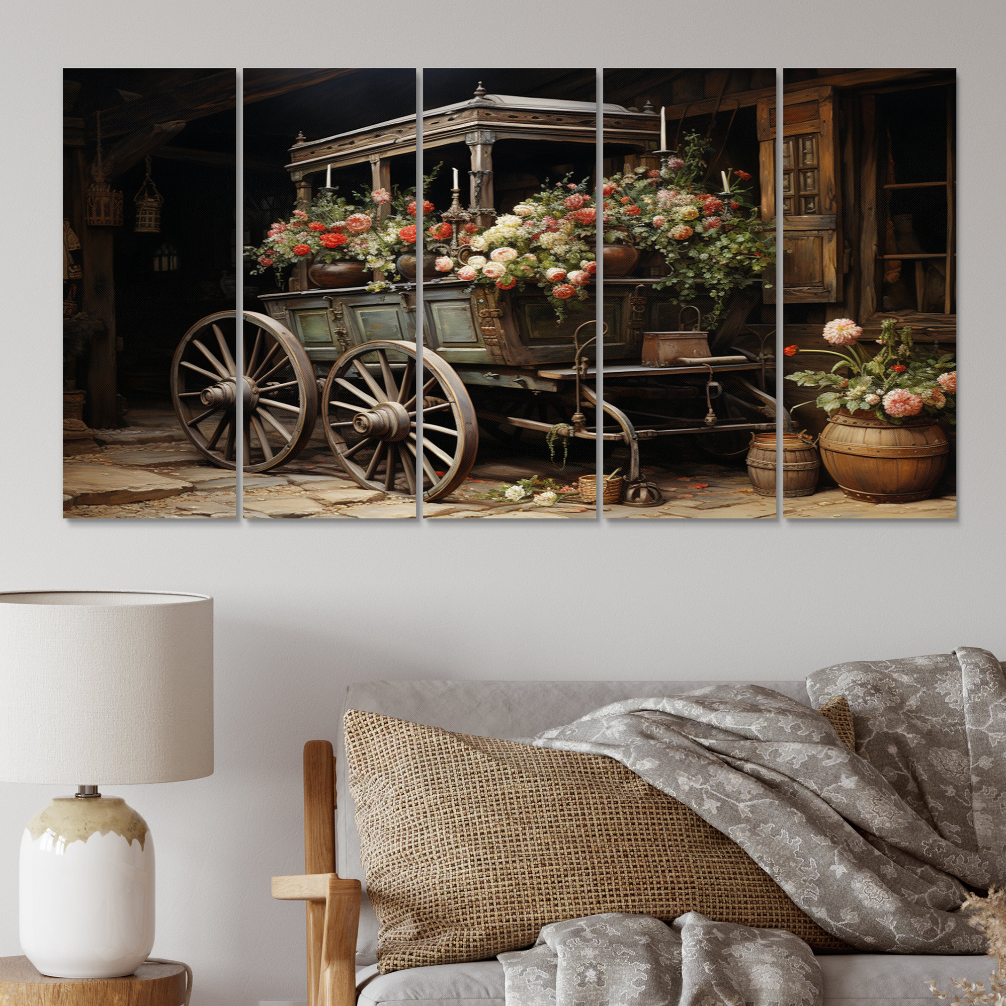 August Grove® Grey Old Cart Of Flowers II - Old American Cart Wall Art ...