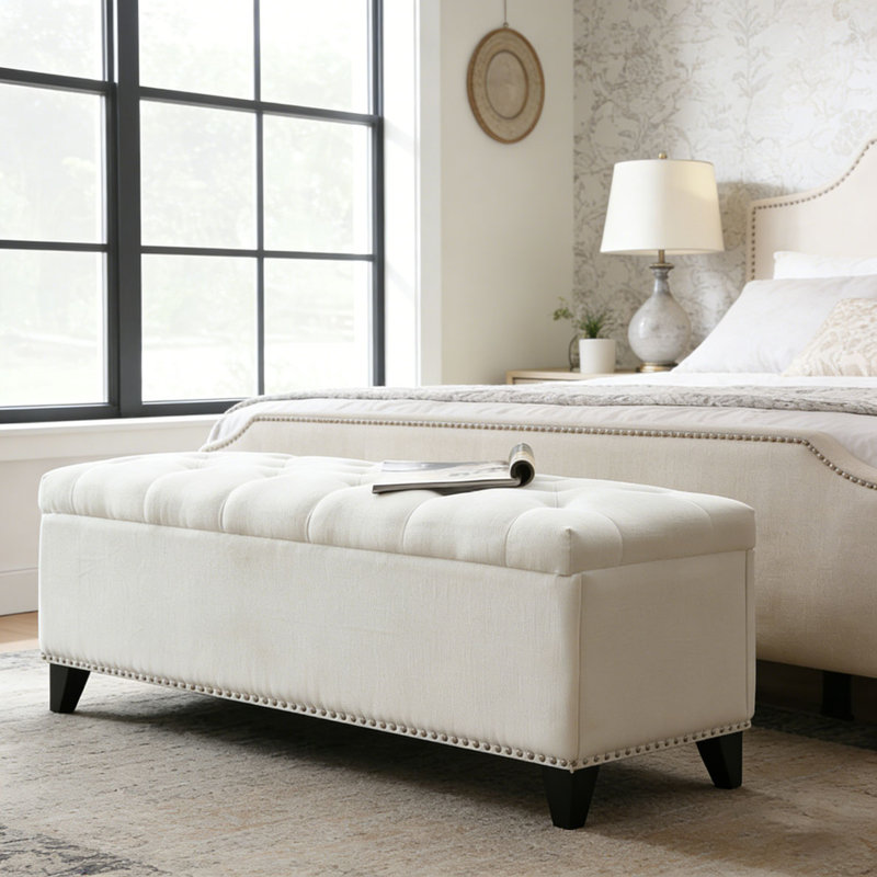 47.5" Storage Ottoman, Linen Storage Bench, Beige