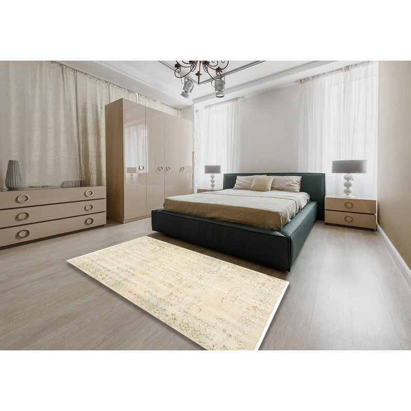 Tapis contemporain beige / olive clair, Rectangle 5 pi x 8 pi