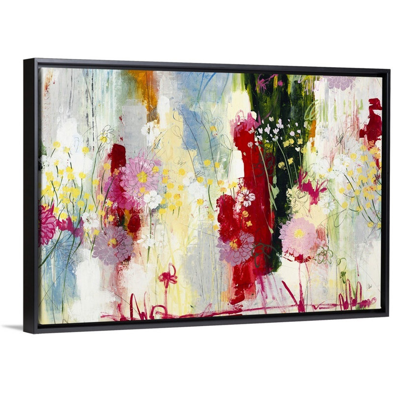 « modern printemps », peinture sur toile, H 21,7 po x l 31,7 po x p 1,75 po, Cadre flottant noir