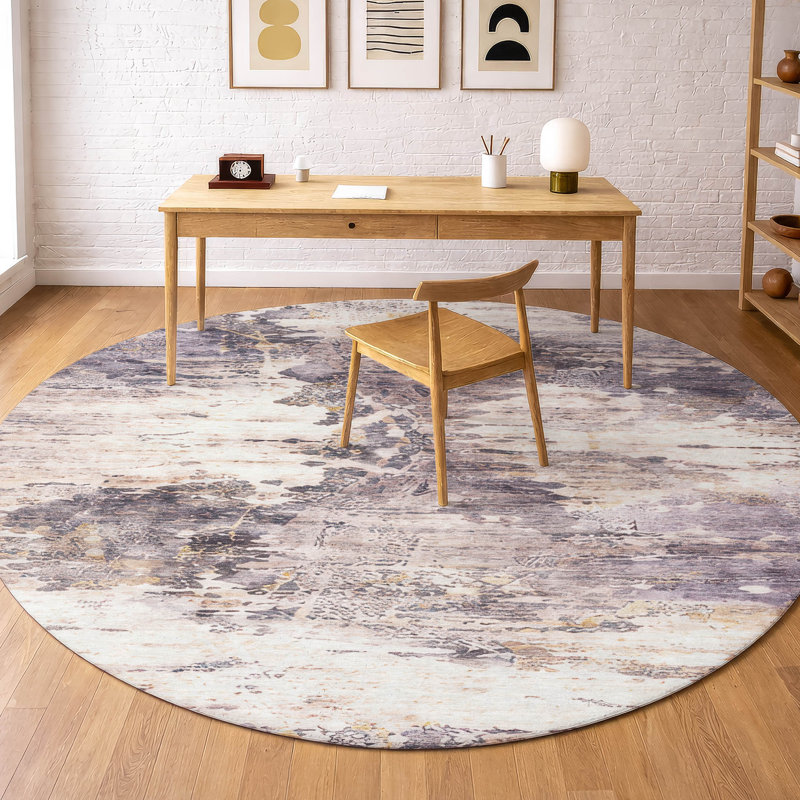 Machine Washable Indoor/Outdoor Chantille ACN2874 Abstract Rug, Gray, 8' Round