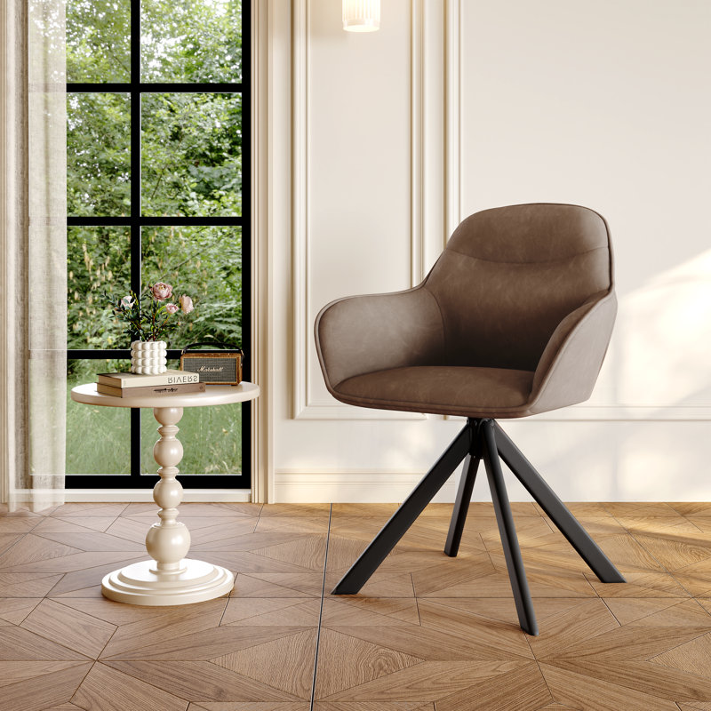 48.5cm H Vintage Faux Leather Dining Chairs, Dark Brown